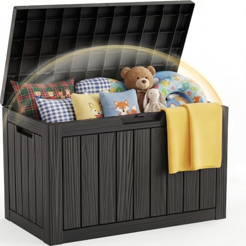 EFU 60 Gallon Waterproof Outdoor Storage Box Black - Weatherproof Resin Deck Bin