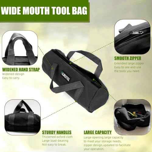 BLIRITEL 12 Inch Small Tool Bag for Men, Large Capacity Wide Mouth Tool Bag, Canvas Tool Storage Kit Bag, Tool Tote Handbag Tool Organizer for Mechanic & Electrician Storage Wrenches Pliers (Black)