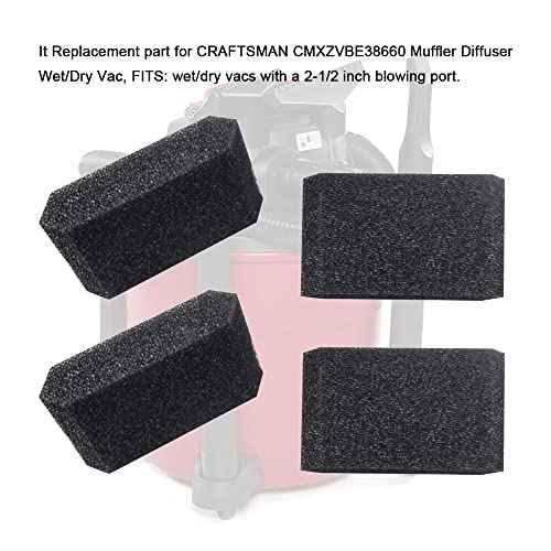 Muffler Diffuser Foam Replacement Part - Compatible with CRAFTSMAN CMXZVBE38660 Muffler Diffuser Wet/Dry Vac Attachment for Shop Vacuums - 4 Pack