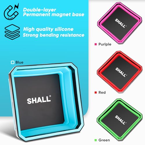 Upgraded SHALL Collapsible Magnetic Parts Tray Set, 4-Pack 4.5" Square Bowls with Double-Sided Magnetic Base
