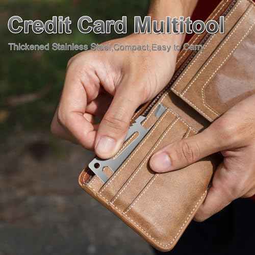 11-in-1 Credit Card Multitool For Men, 10 Pack Survival Pocket Tools, Thickened Stainless Steel Bottle Opener, Credit Card Wallet Tool, Double Row Sawtooth Pocket Tool