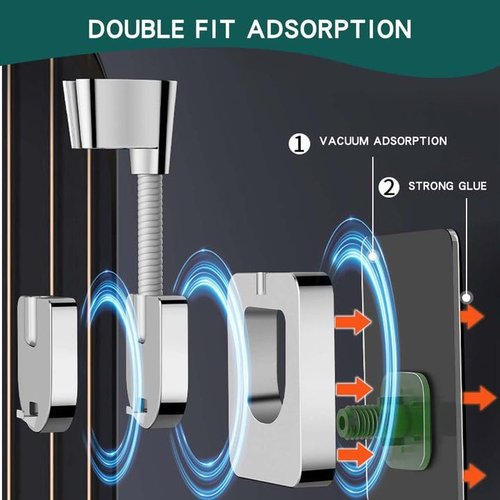Shower Head Holder Wall Mount, 360° Adjustable Handheld Shower Head Holder, No-Drill Strong Adhesive Shower Wand Holder, Waterproof Shower Handle Holder for Bathroom Accessories chrome finish
