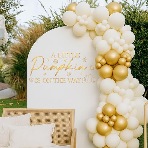 Pumpkin Baby Shower Decorations - A Little Pumpkin is on The Way Sign Decal, Wall Stickers for Balloon Arch Backdrop Decor, Fall Gender Reveal Party Decorations