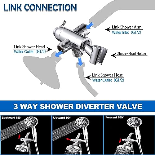 Polished Chrome Shower Arm Diverter Valve with Handshower Mount - 3 Way Brass Bathroom Replacement