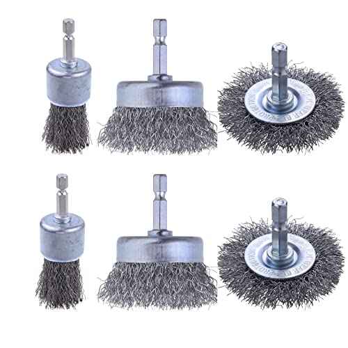 Rocaris 6 Pack Carbon Steel Wire Wheel and Pen Brush Set with 1/4-Inch Hex Shank for Rust Removal, Corrosion and Scrub Surfaces