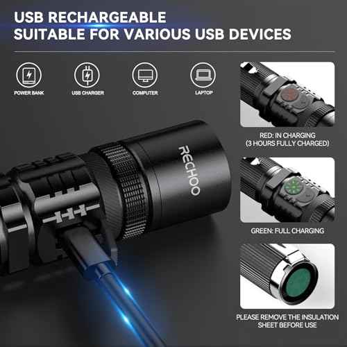 RECHOO Rechargeable Flashlights High Lumens, Double Switch S3000L LED Flashlight, Super Bright 5 Modes Zoomable Waterproof EDC Flashlights for Home, Emergncies, Camping(Battery Included)