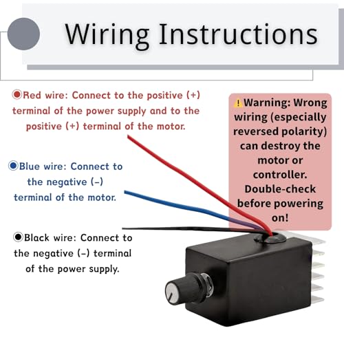 12V/24V PWM DC Motor Speed Controller 10A with Heat Sink & Wire Connectors