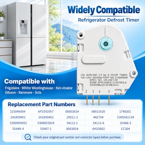 Ketofa AP2592907 120V Defrost Timer for Frigidaire/ Kenmore Replaces 6h-21m
