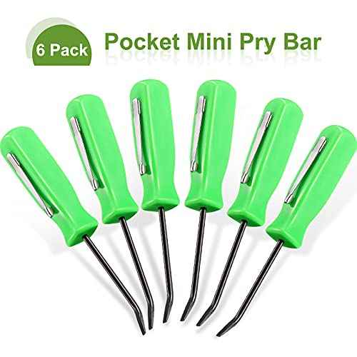 6 Pieces Mini Pocket Pry Bar Green Pocket Bar with Clip Set 4.5 Inch Length Mini Pry Tool for Home Office Car Repair Gadgets Mechanics Electricians Technicians (Green)