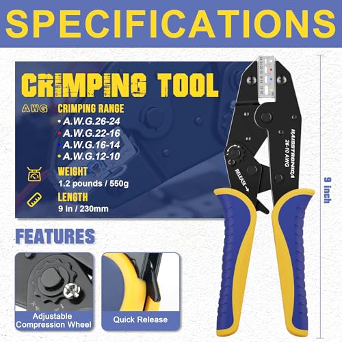 haisstronica 200PCS Heat Shrink Butt Connectors & Crimper Tool Kit, AWG 22-10, Without Wire Stripper