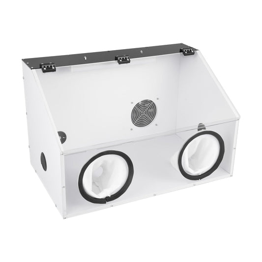 2 Holes Dust Box, Fully Enclosed Dust Cover Grinding Table Polisher Dust Box, Acrylic Electric Grinding Table Polisher Cover with Led Light & Fan For Table Polisher