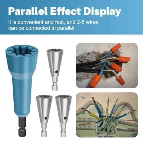 Wire Nut Twister & Wire Twister Tool for Drill, 1/4" Chuck Spin Twist Connector Socket, Compatible with 8-14 AWG, Quick Cable Stripping and Twisting Driver (4pcs)