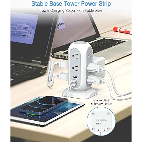 TESSAN 6 Ft White Tower Power Strip with Surge Protection, Flat Plug, 14 Outlets & USB