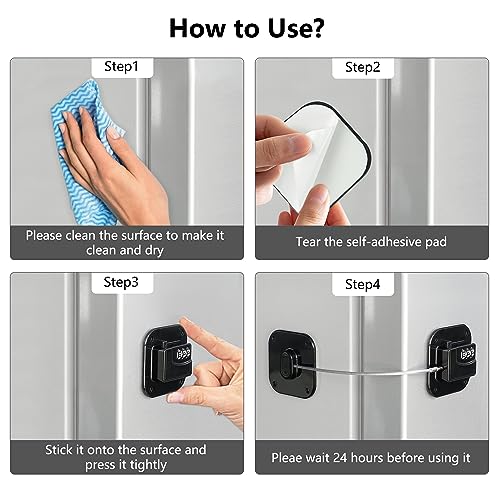 Coipdfty Heavy Duty Refrigerator Lock 2-Pack Black - Combination Safety Locks for Cabinets & Drawers