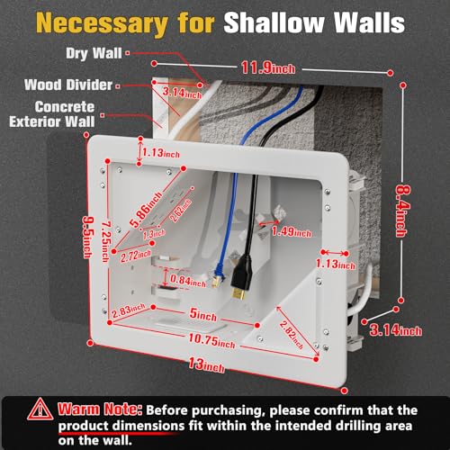 White In-Wall TV Box for Wall-Mounted Home Theater, 11.9" x 8.4" - 1 Pack