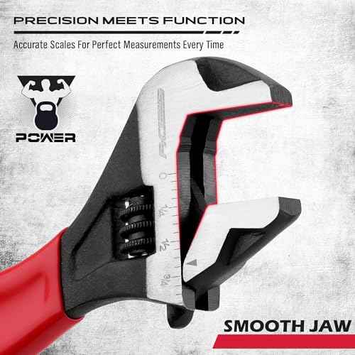 6" Adjustable Wrench Pipe Spanner: Wide Jaw Black Oxide Wrench With Cushion Grip, Laser Marked Metric & SAE Scales, CR-V Steel, for Professionals