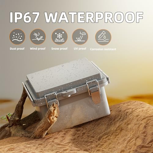 Joinfworld 6x6 Inch Waterproof Outdoor Electrical Junction Box with DIN Rail, IP67 Dustproof Enclosure