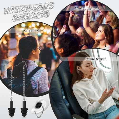Misdary Earplug Earrings with Case Soft Silicone Earplugs Hanger for Concert, Music Festival, DJs, Nightclub, Traveling, Drummers, and Other Loud Events Statement, Black