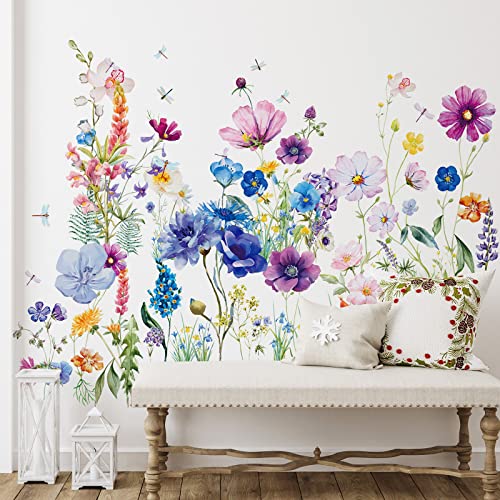 Beautiful 6-Piece Flower Wall Decals Peel & Stick Botanical Wall Art