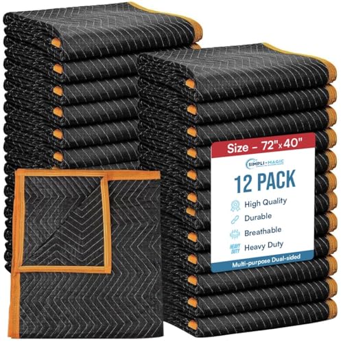 Simpli-Magic Heavy Duty Padded Moving Blankets 72 x 40 Inches Black/Orange 12 Pack