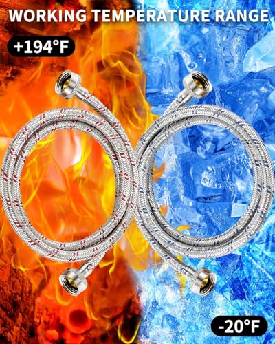 GA1FSL NPT 4 Ft Stainless Steel Washing Machine Hoses 2-Pack Burst-Proof Hot Cold
