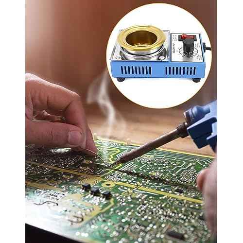 QWORK Solder Pot, 300W 110V, 100mm Soldering Bath Titanium Plate, Capacity 1500g 200-450¡Æc,Include Extra 100mm pot& Solder Paste Scraper for Welding and Soldering Bath