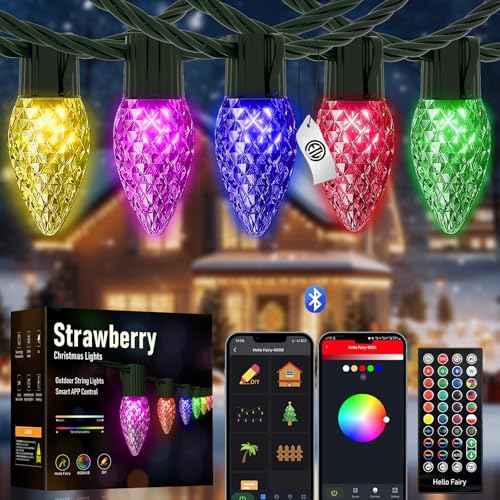 Smart Christmas Lights, C9 RGB 66ft 100LED Connectable Strawberry Lights, App Remote Control, Music Sync, Color Changing Christmas Light Outdoor with 48 Scene Modes for Xmax House Decor