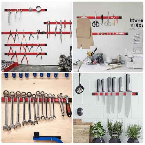 4 Pieces 18" Magnetic Tool Holder Strip, Red Magnet Bar, Metal Tool Organizer Rack for Garage Organization, Easy To Install in Workshop, Mounting Screws Included