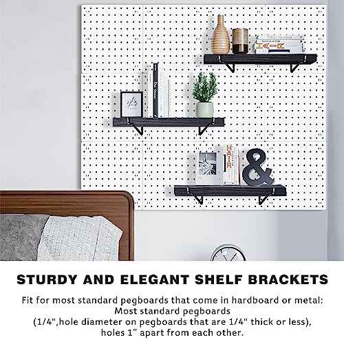 Black Pegboard Shelf, 4 Pack Wooden Pegboard Shelves with Metal Brackets Hooks, Heavy Duty Peg Board Organizer Shelves, Pegboard Accessories Organizer for Crafts Room, Garage, Workbench, Office