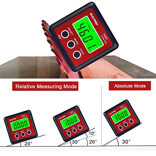 RISEPRO Digital Level Box Protractor Inclinometer with Magnets, Red - 4x90° LCD Backlit