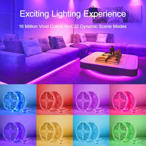 HBOWMDJIA 200FT RGB LED Strip Lights with Remote, Music Sync, App Control for Bedroom & Party