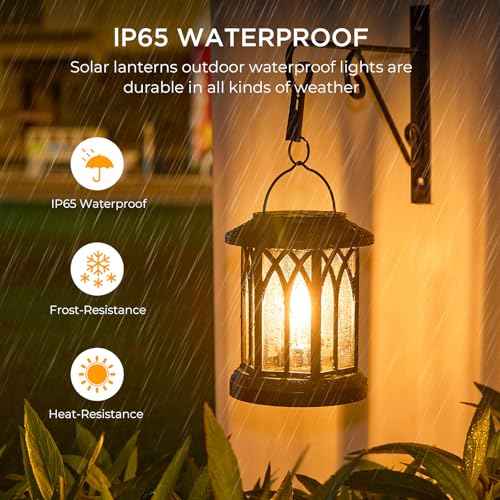 WdtPro Solar Lanterns Outdoor Waterproof, Upgraded Bright Hanging Solar Lights for Outside,Solar Powered Lanterns Lighting LED for Garden Patio Yard Decorative 6 Pack (Warm Light)