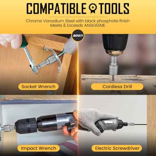 BOEN 9-Piece Power Nuts Driver Set, Metric Hex Shank (5-13mm), Impact Driver Bit Set, 1/4" Quick Change, Chrome Vanadium Steel