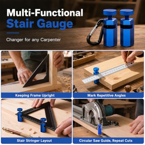 Blue Tall Stair Gauges for Framing Square with Holder & Hook | 2x 1.85x0.71in Stair Jig