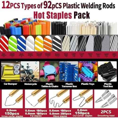 220w Plastic Welder,Upgraded 2 in 1 Plastic Welding Kit,Plastic Repair Kit 1000pcs Hot Staples & 92pcs Plastic Welding Rods for Car Bumper Plastic Crack Repair (Red)