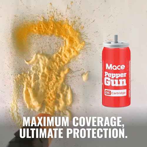 Mace Pepper Gun 2.0 with Pepper Spray & Water Training Cartridge Set, 20 Feet Range, Max Strength 10% OC Formula, Long Lasting UV Dye, LED Strobe, Self Defense Pepper Spray