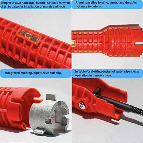 8-in-1 Faucet & Sink Installer Wrench - Red, Plastic, Ratchet, Plumbing Tool - Includes 2 Replaceable Heads (34mm & 40mm), 40 Washer Gaskets, 2 Thread Seal Tape - Plumbing Wrench