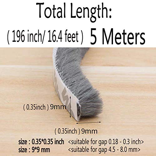 Self-Adhesive Weather Stripping Seal for Sliding Windows & Doors, 16.5ft Gray – 11/32 inch Brush Variant