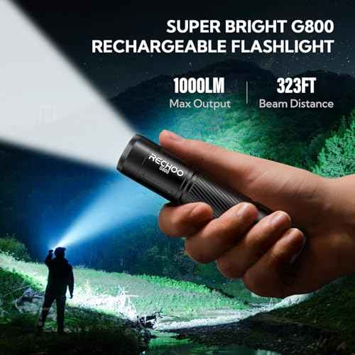 RECHOO Flashlight Rechargeable, G800 LED Flashlight with 3 Lighting Modes, Fixed Focus, Pocket Clip, Small EDC Flash Light for Emergency, Camping Gear (Battery Included)