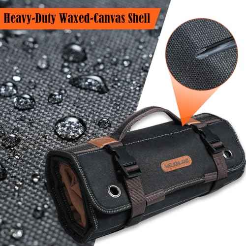 WELKINLAND 23-Pocket Canvas Tool Roll, Heavy-Duty Tool Wrap Roll, Waterproof Canvas Roll Up Tool Bag, 14'' Tool Roll Bag Organizers, Easy-Access Screwdriver Roll Up Pouch