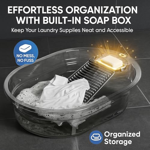 VEMJO Transparent Gray 19-Inch Laundry Wash Basin with Built-In Washboard