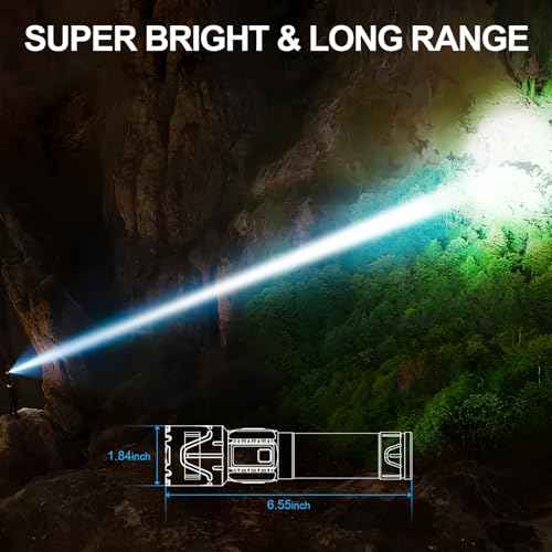 Banral Rechargeable Tactical Flashlights High Lumens - 5000mAh Super Bright LED Powerful Flash Light, Waterproof Handheld USB C Flashlight for Home,Car,Camping,Emergencies,5 Modes,Zoomable (1, Black)