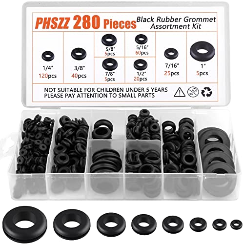 PHSZZ 280PCS Rubber Grommet Kit with 8 Sizes - Wiring, Automotive, Electrical, Sheet Metal, Hardware Repair