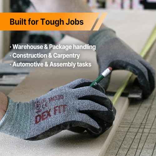 DEX FIT Nitrile Work Gloves FN330, 1 Pair, 3D-Comfort Stretchy Fit, Firm Grip, Thin & Lightweight, Touch-Screen Compatible, Durable, Breathable & Cool, Machine Washable; Black L (9)