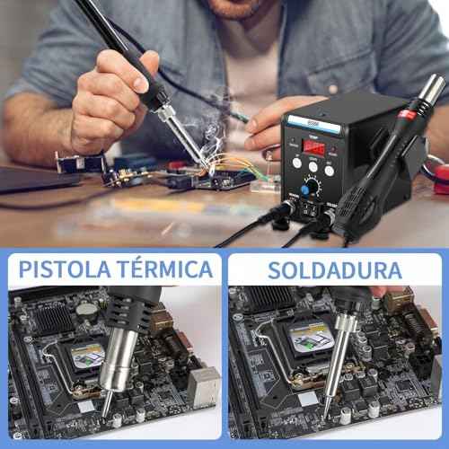 8586 Soldering Station, 2 in 1 Digital Display SMD Hot Air Rework Station and Soldering Iron with 3 standard air nozzles,LED Dual Digital Display with Heat Gun and Solder Iron Kit