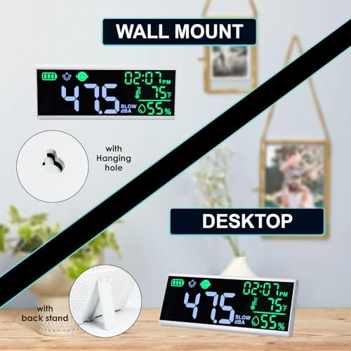 Decibel Meter 13" Sound Display Time Temperature Humidity, Wall