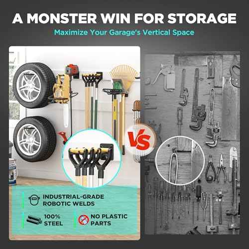 Nacial Garage Hooks, Heavy Duty Garage Hooks, 12.4 Inch Wall Mount Hangers, Max Load 200 lbs Garage Storage Utility Hook for Car Tires, Ladders, Chairs, Strollers, Power Tools, Garden Tools - 4 Pack