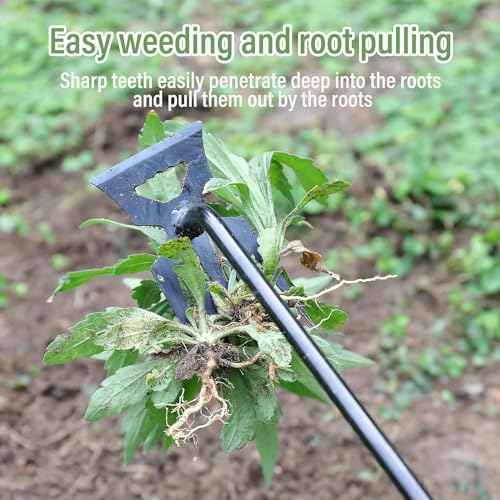 Weed Removal Tool, 2025 New Garden Weeding Tools Manganese Steel Hand Weeder Tool with Handle, 5 Teethes Dual Purpose Manual Weeders Tool Weed Pulling Tool for Garden (Black)