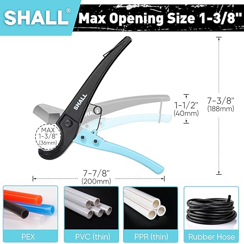 SHALL PEX Pipe Cutter, Cuts up to 1-3/8¡¯¡¯, Fast Tubing Cutter for PEX, Plastic Hoses, PVC, CPVC, PP-R, PE (Thin), etc., Aluminum Alloy Pipe Cutting Tool with Stainless Steel Blade for Clean Cut