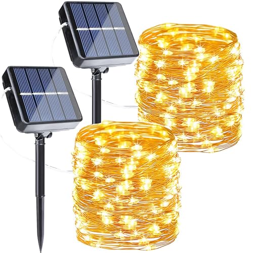 Joomer Solar Fairy String Lights 80FT 240LED Warm White 2-Pack, Outdoor Waterproof Garden Decor